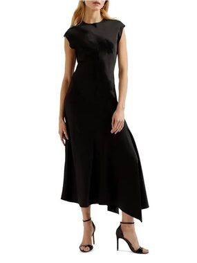 Ted Baker Frasia Asymmetrical Midi Dress Black Size 2 / 6 Cocktail Party Wedding